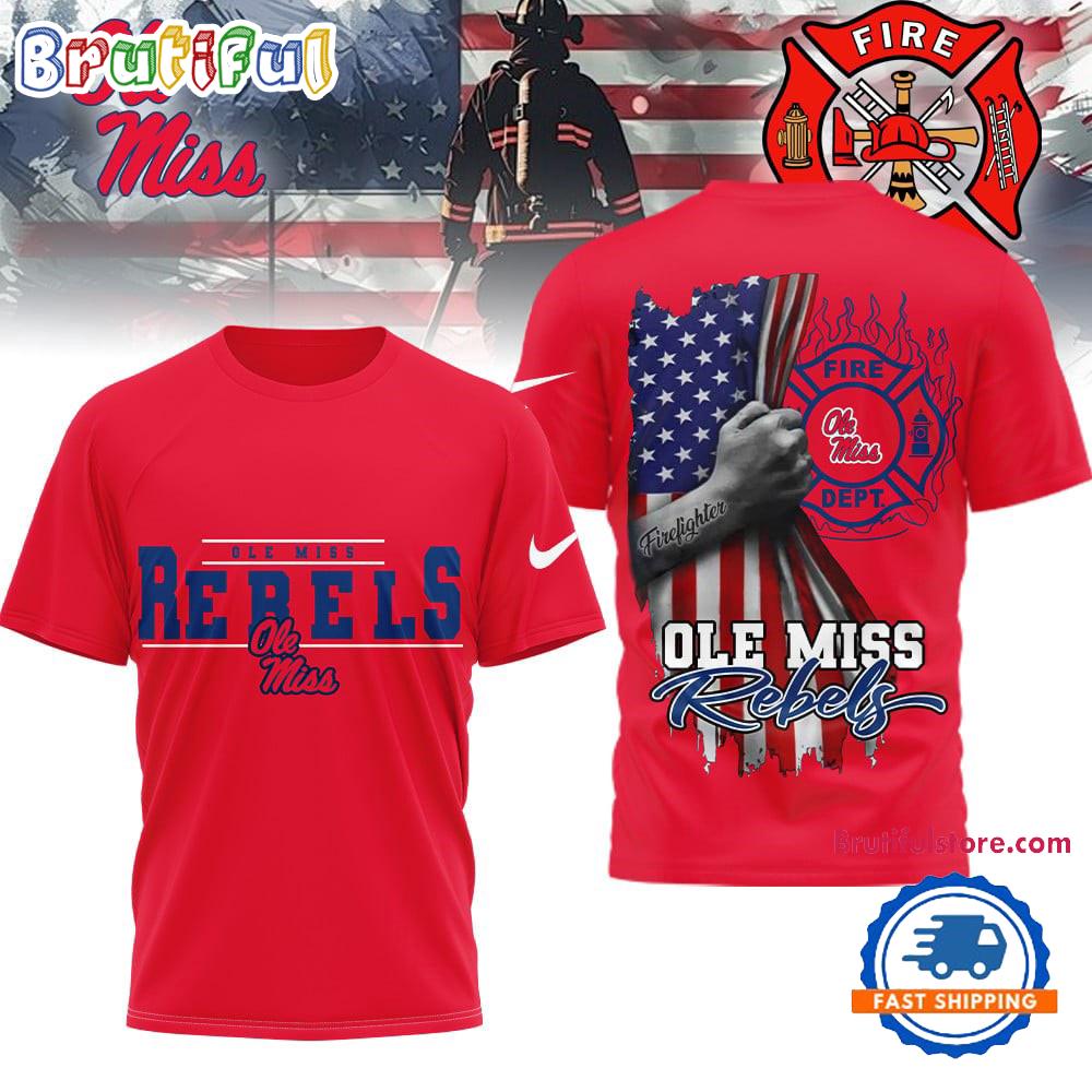 Ole Miss Rebels 2025 NCAA Firefighter American Flag 3D Shirt