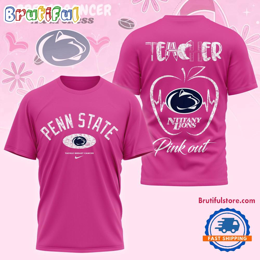 Penn State Nittany Lions 2025 NCAA Teacher Tackle Breast Cancer Unisex 3D Shirt