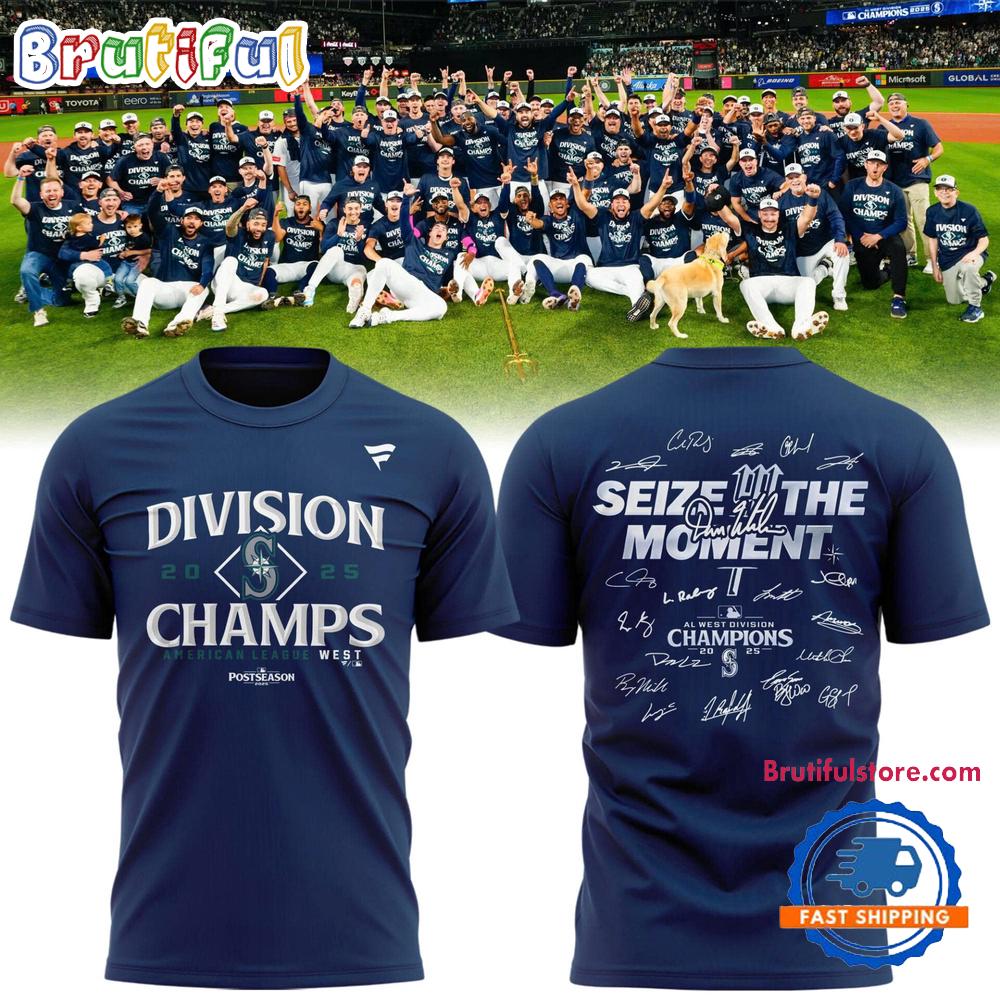 Seattle Mariners 2025 AL West Division Champions Locker Room Signature 3D Shirt