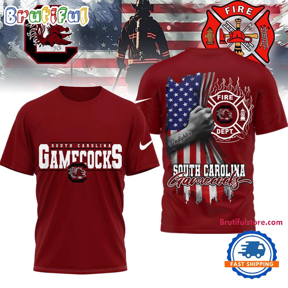 South Carolina Gamecocks 2025 NCAA Firefighter American Flag 3D Shirt