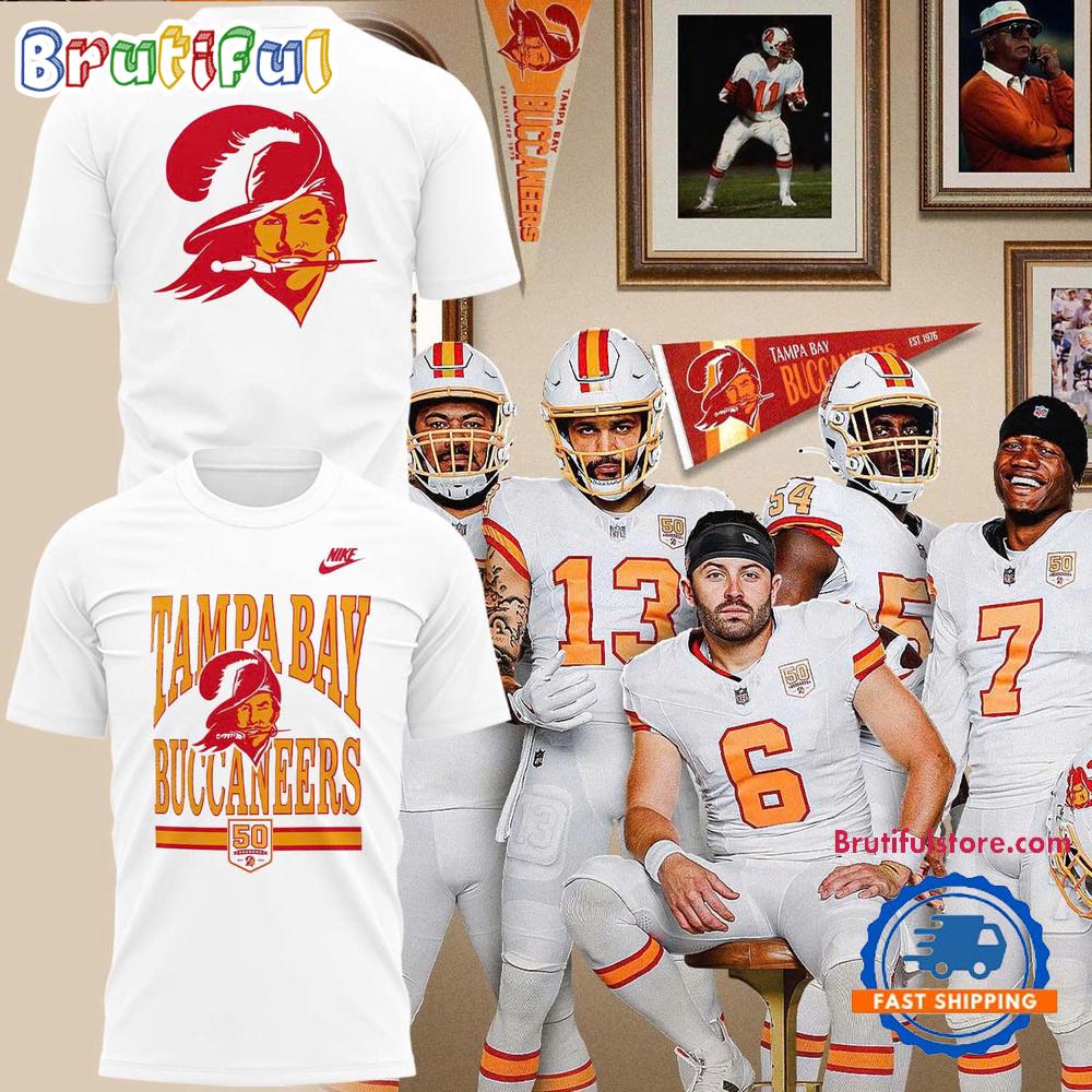 Tampa Bay Buccaneer 50th Season Essential 2025 White Shirt