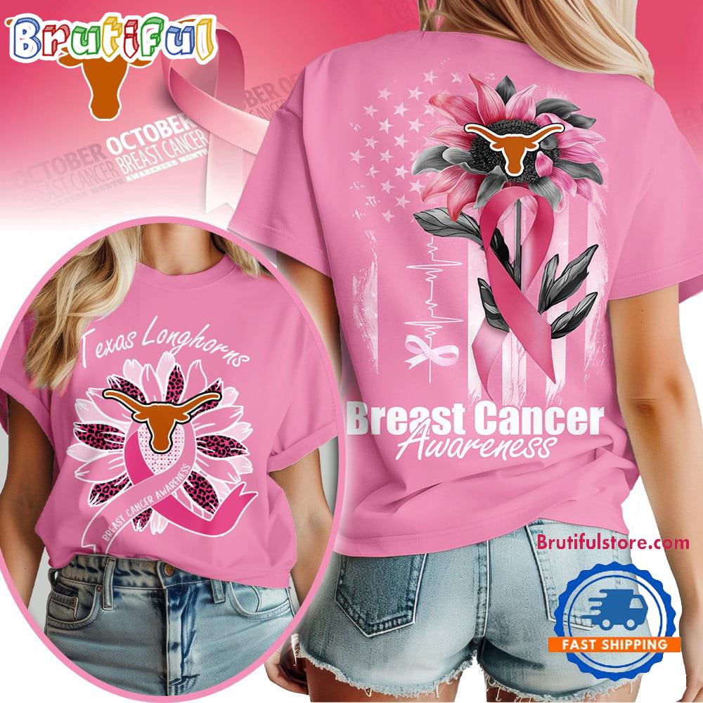 Texas Longhorns 2025 NCAA Breast Cancer Sunflowers Unisex 3D Shirt