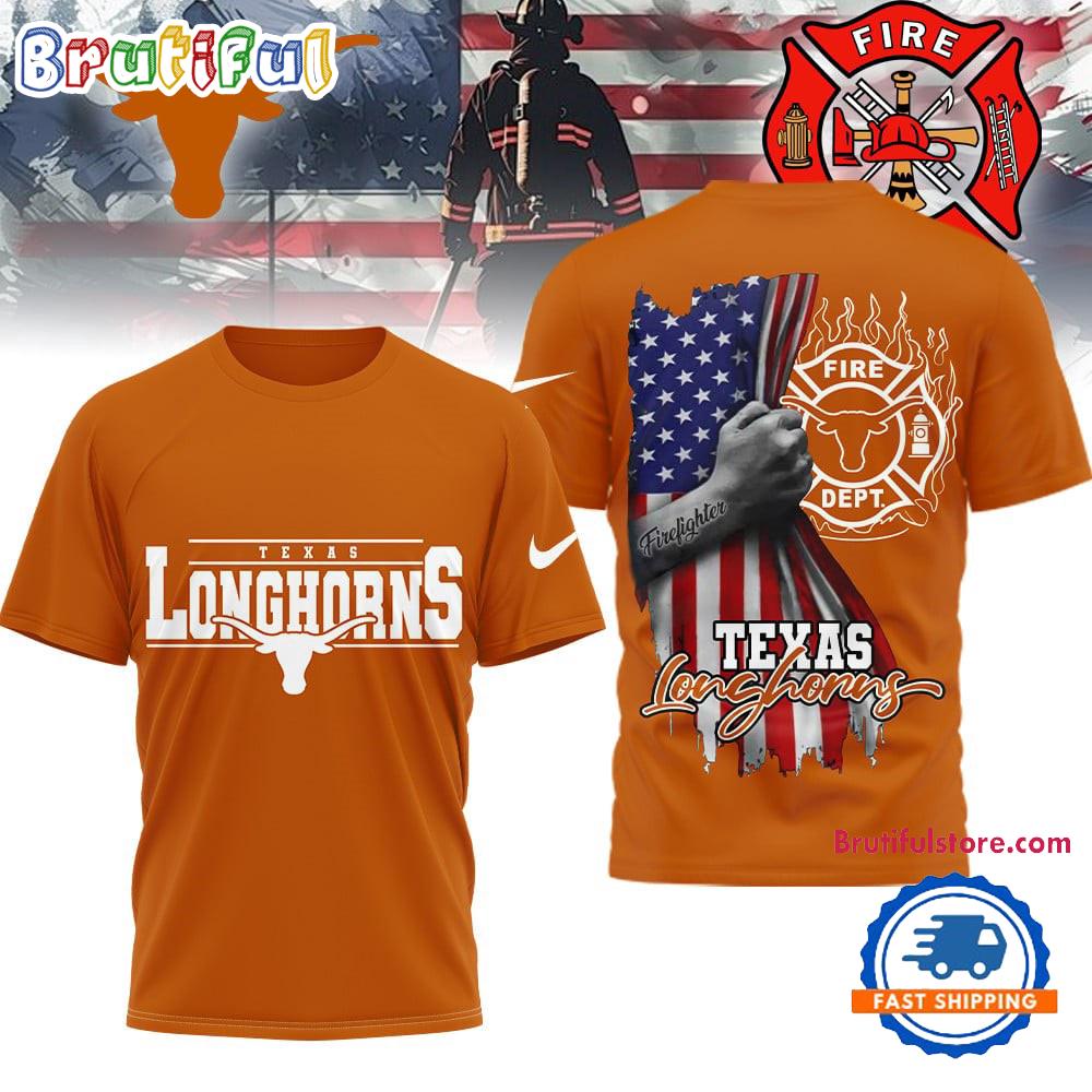 Texas Longhorns 2025 NCAA Firefighter American Flag 3D Shirt
