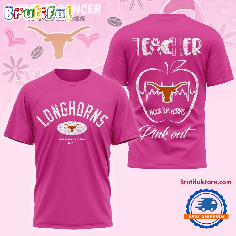 Texas Longhorns 2025 NCAA Teacher Tackle Breast Cancer Unisex 3D Shirt