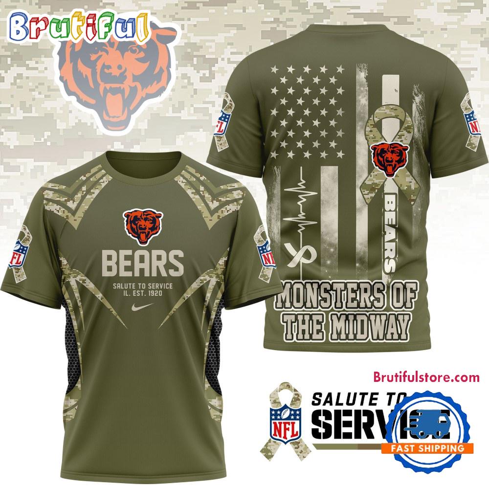 Chicago Bears 2025 NFL Salute to Service Camo All Over Print Shirt