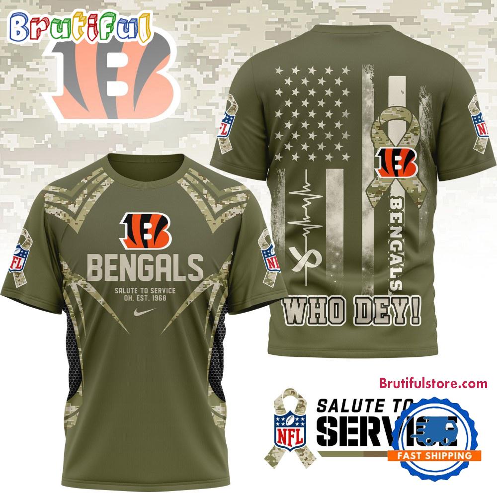 Cincinnati Bengals 2025 NFL Salute to Service Camo All Over Print Shirt
