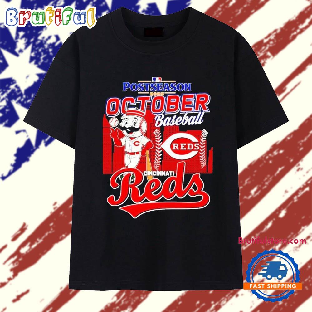 Cincinnati Reds MLB October Baseball Postseason 2025 City Skyline T Shirt