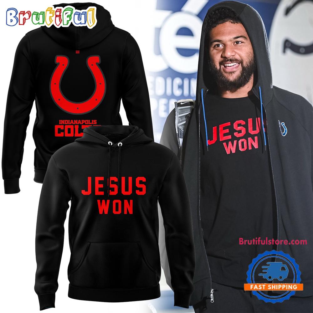Indianapolis Colts 2025 NFL Jesus Won John 16 33 Black Hoodie Shirt