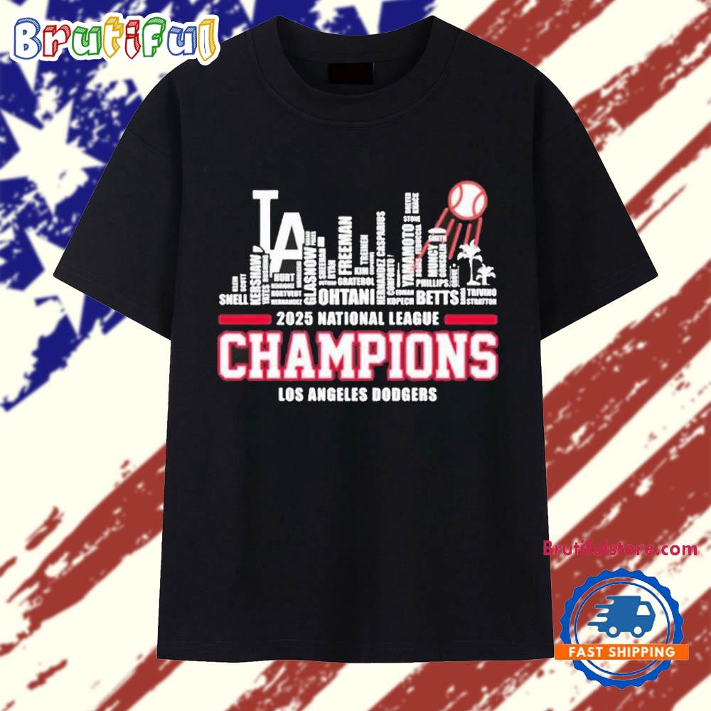 Los Angeles Dodgers 2025 National League Champions Skyline Name T Shirt