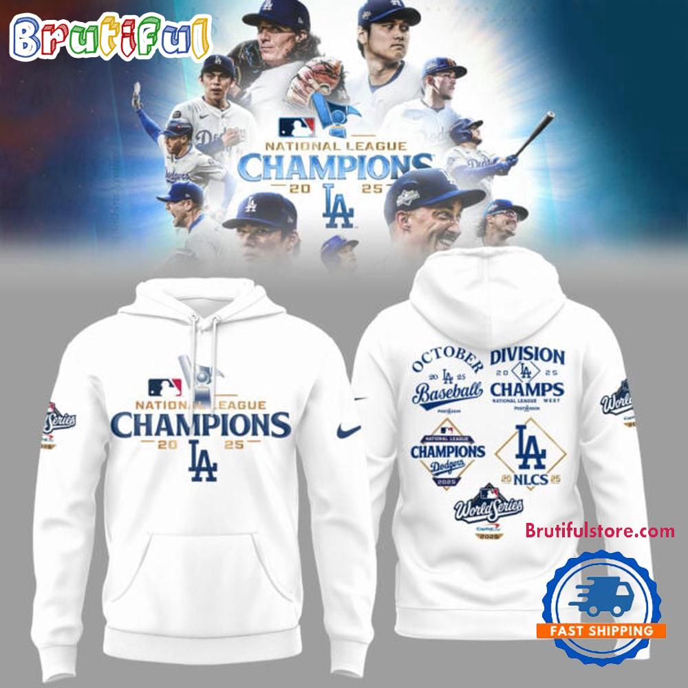 Los Angeles Dodgers National League Champions 2025 White Hoodie Shirt