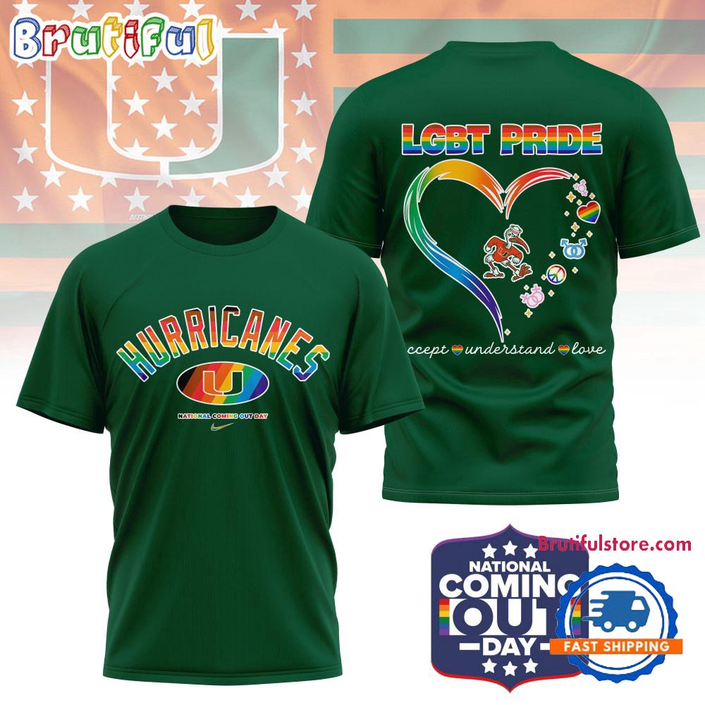 Miami Hurricanes 2025 NCAA National Coming Out Day LGBT Pride Unisex 3D Shirt