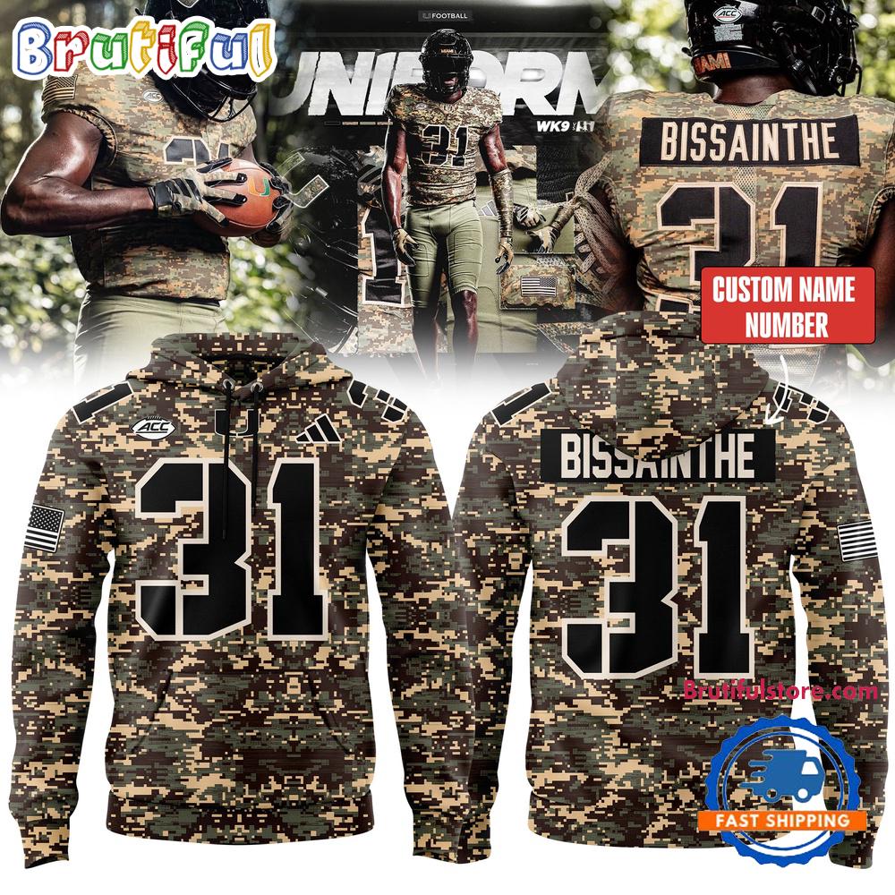 Miami Hurricanes Bissainthe 2025 Football Salute to Service Custom Hoodie
