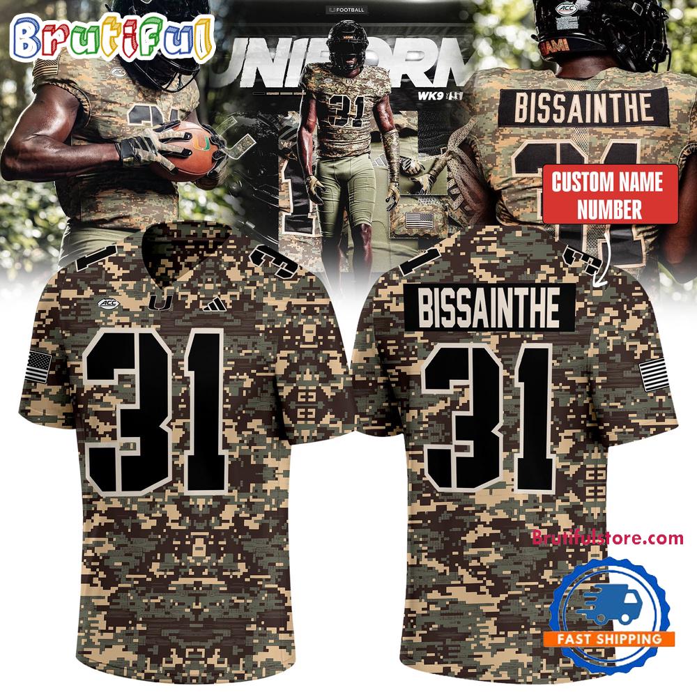 Miami Hurricanes Bissainthe 2025 Football Salute to Service Custom Jersey Shirt
