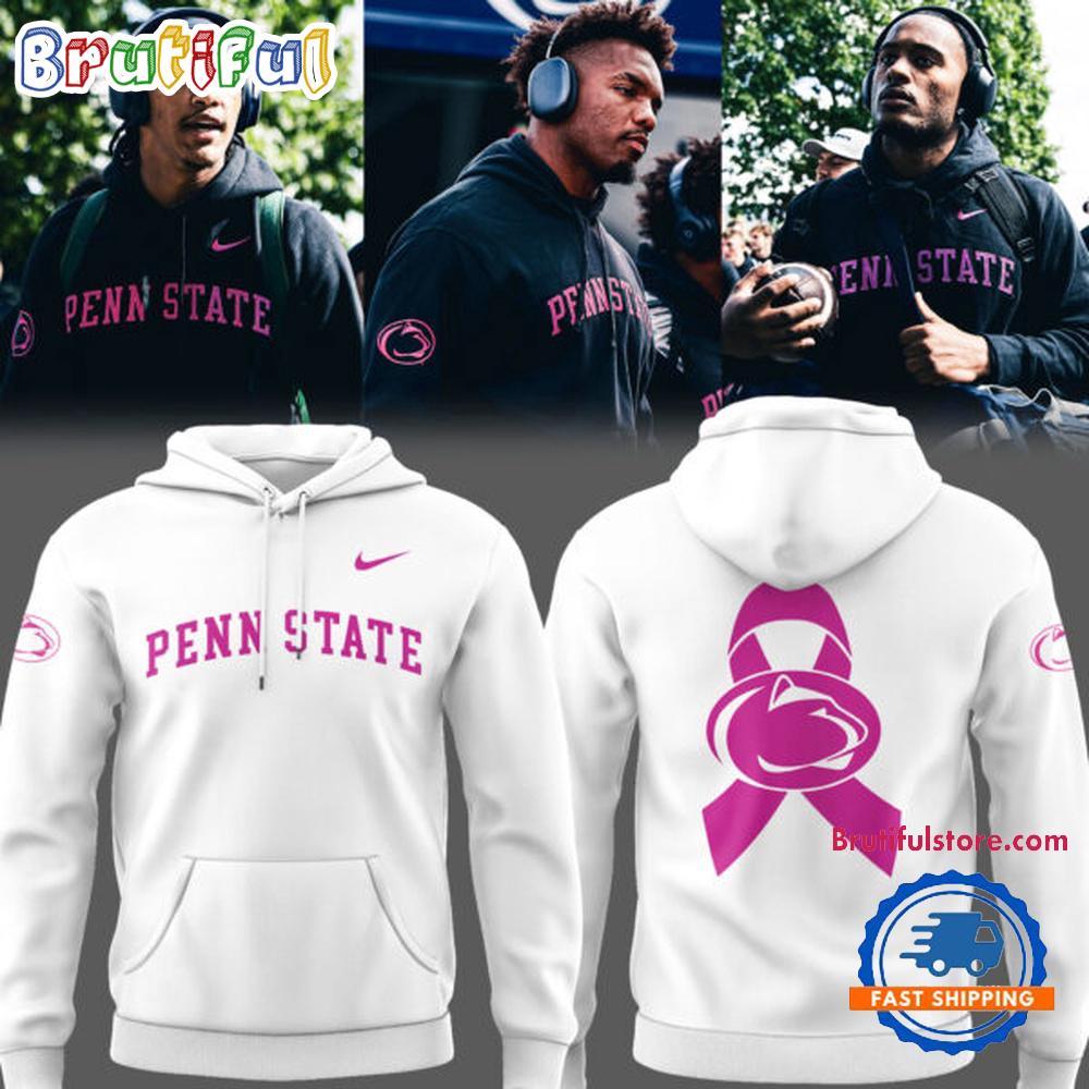 Penn State Nittany Lions Breast Cancer Awareness 2025 White Hoodie