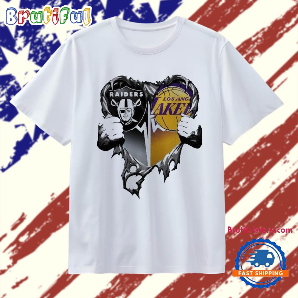 Raiders And Los Angeles Laker Inside Heart 2025 T Shirt