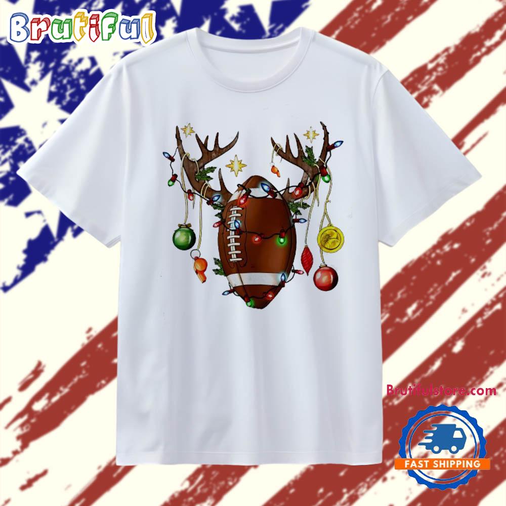 Reindeer Football Christmas Lights T Shirt