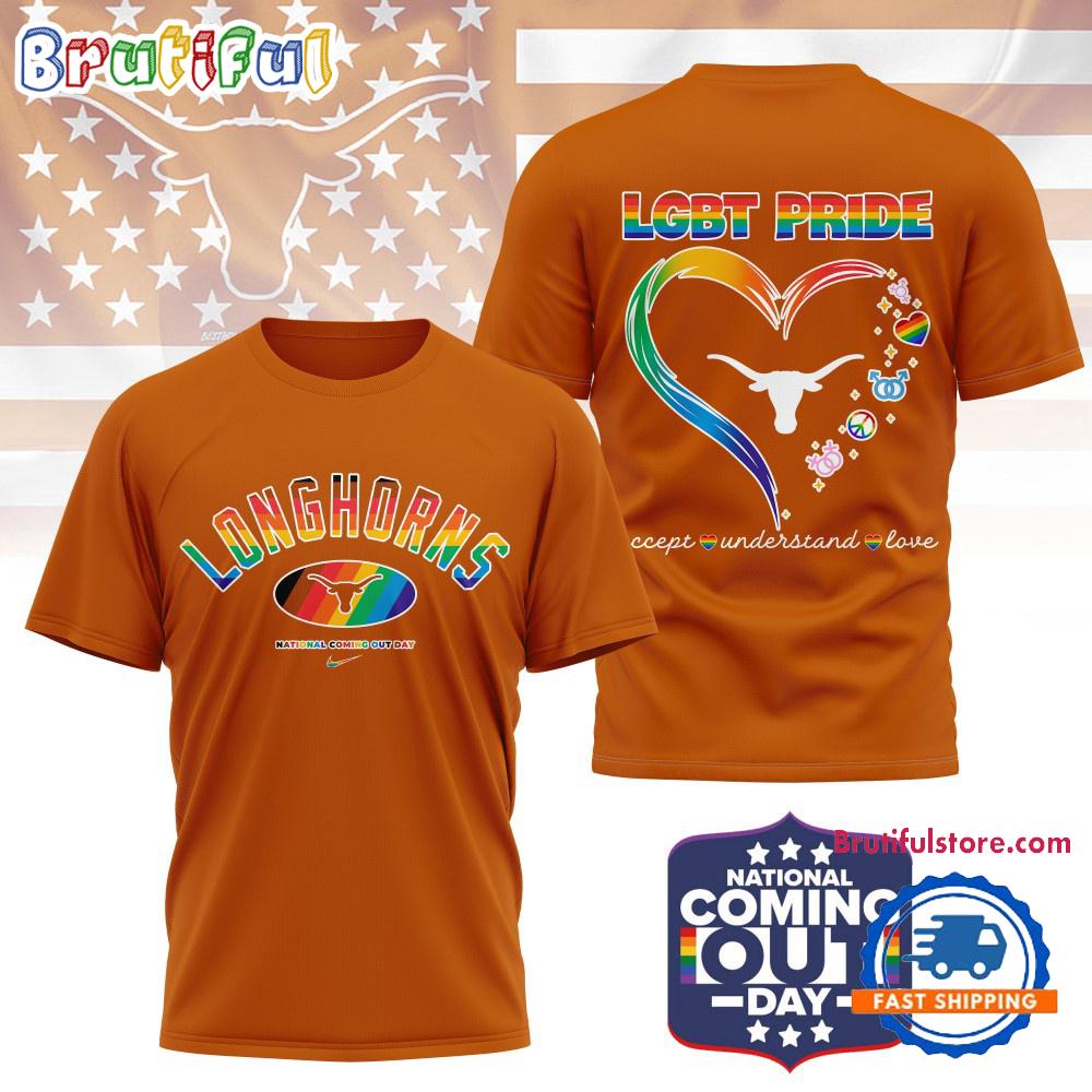 Texas Longhorns 2025 NCAA National Coming Out Day LGBT Pride Unisex 3D Shirt