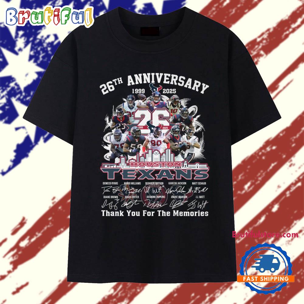 26th Anniversary 1999-2025 Houston Texans Thank You For The Memories Vintage T Shirt