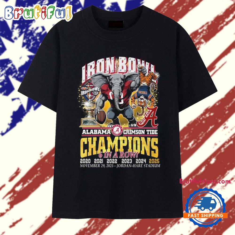 Alabama Crimson Tide 6 in a Row Iron Bowl Champions 2025 T Shirt