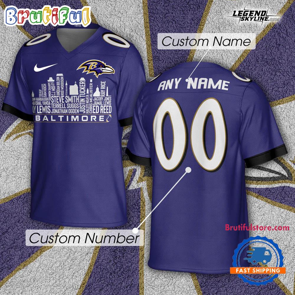 Baltimore Ravens Football Greatest Of All Time Team Legends Baltimore City Skyline Jersey Shirt