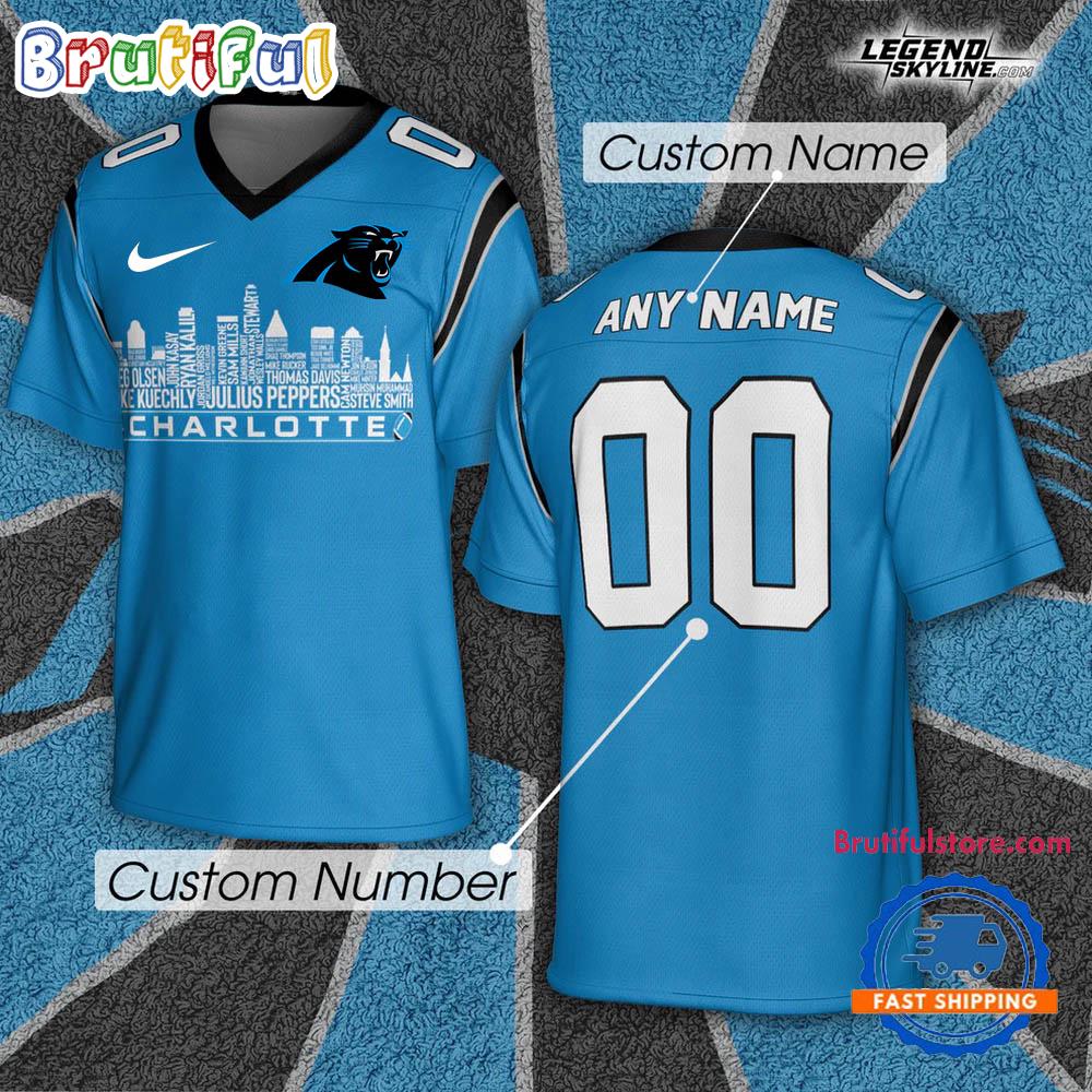 Carolina Panthers Football Greatest Of All Time Team Legends Charlotte City Skyline Jersey Shirt