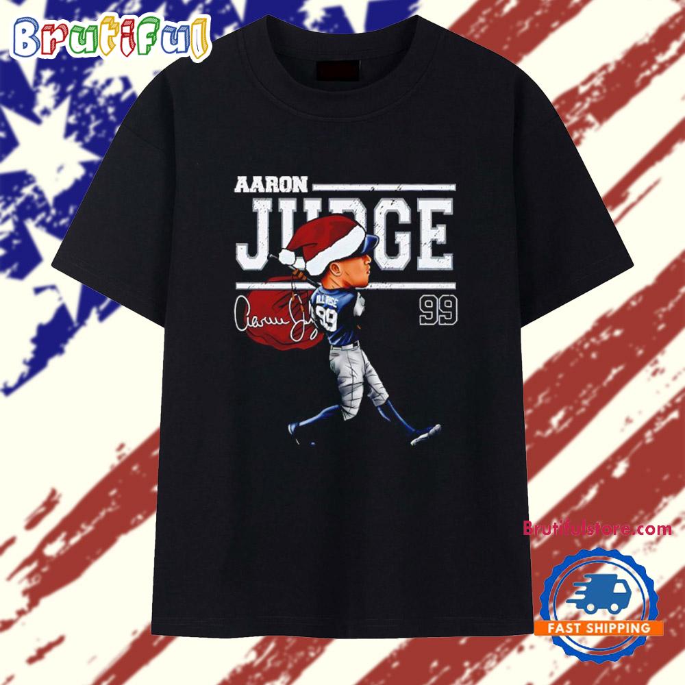 Christmas Aaron Judge with Santa hat New York Yankees caricature signature T Shirt