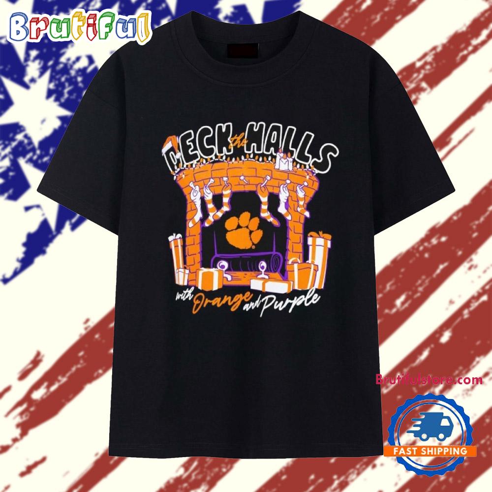 Clemson Tigers Deck the Halls with orange and purple Christmas T Shirt