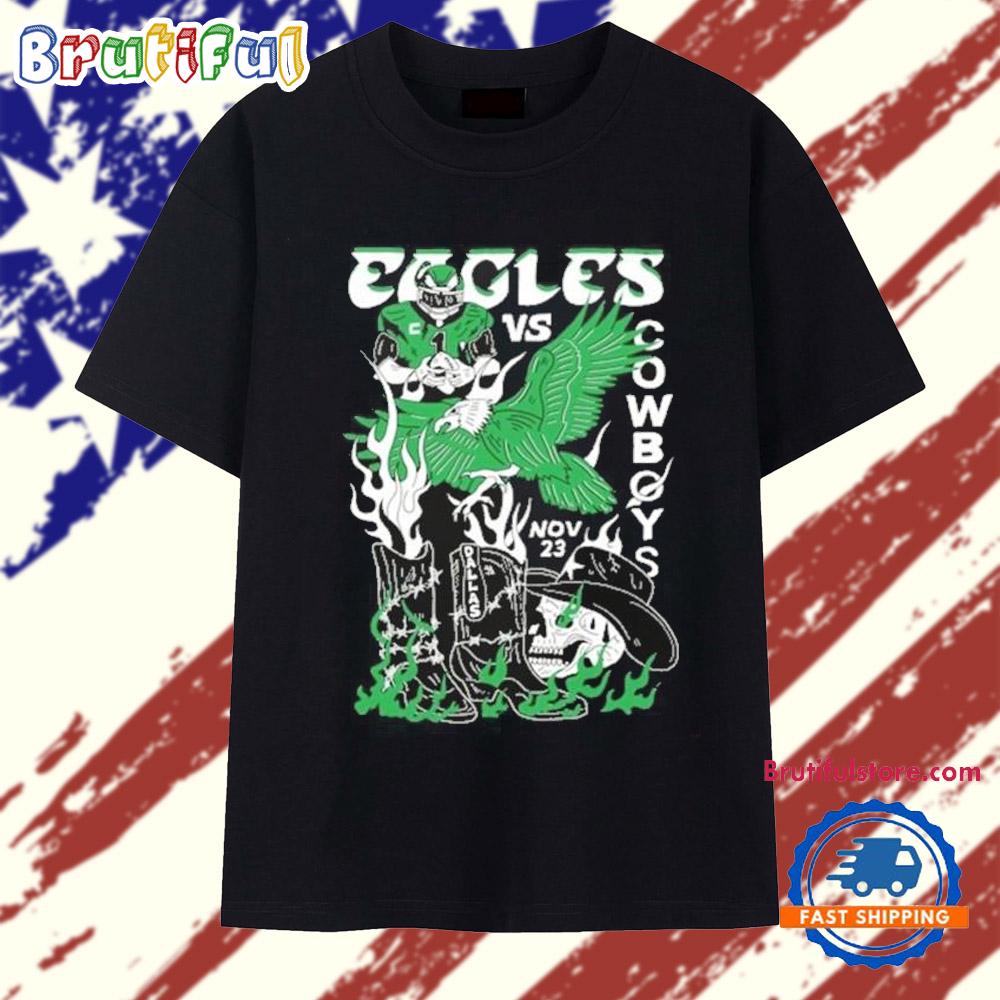 Dallas Cowboys Vs Philadelphia Eagles Skull Cowboy Boots T Shirt