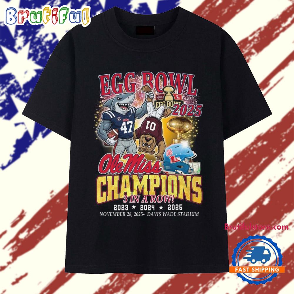 Egg Bowl Ole Miss Rebels Champions 3 in a Row 2023 2024 2025 Vintage T Shirt