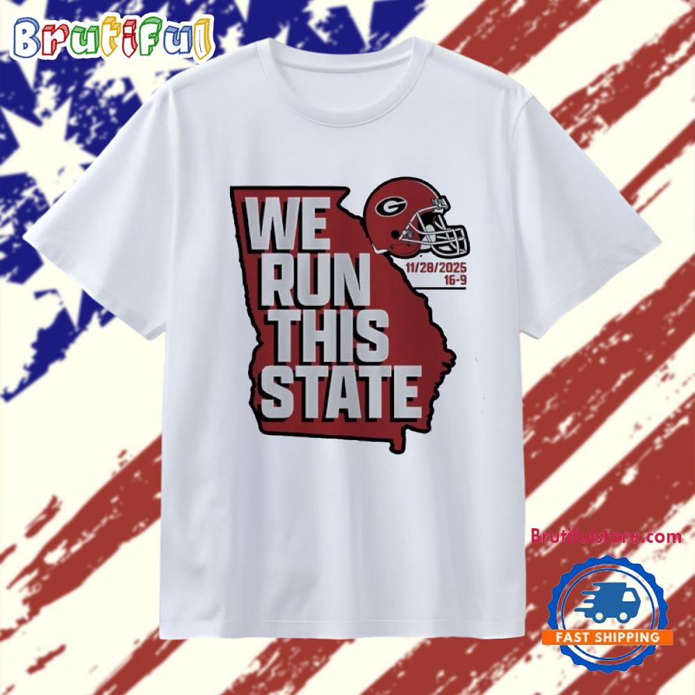 Georgia Bulldogs we run this State 2025 helmet T Shirt