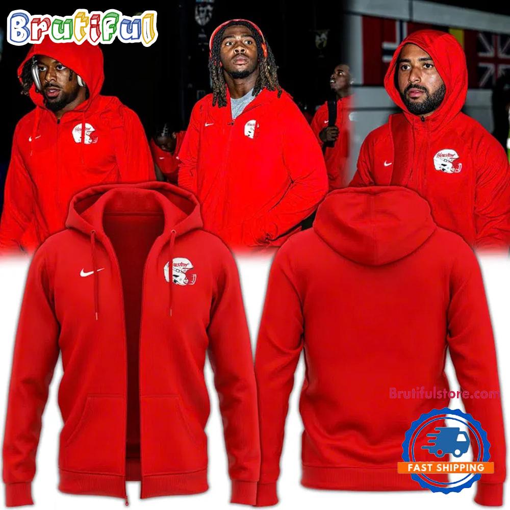 Houston Cougars 2025 Football Red Uniform Limited Zipper Hoodie Shirt