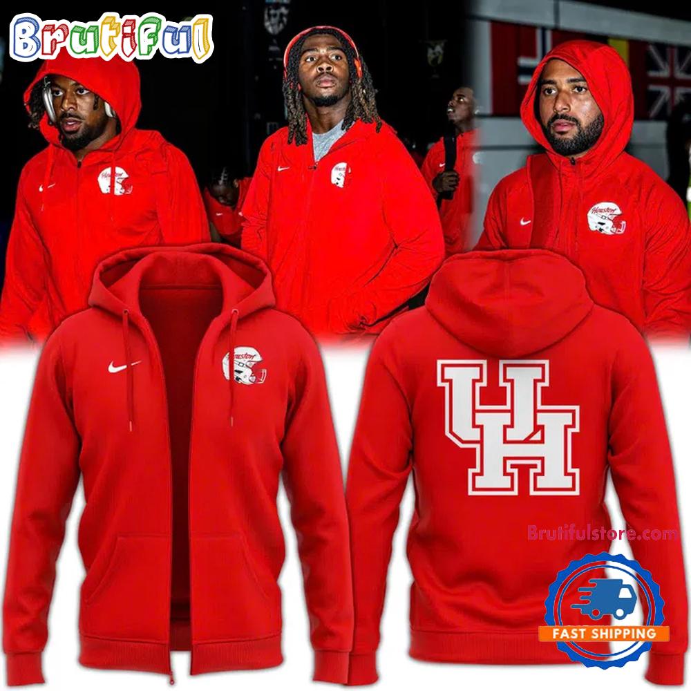 Houston Cougars 2025 Football Red Uniform Zip Hoodie