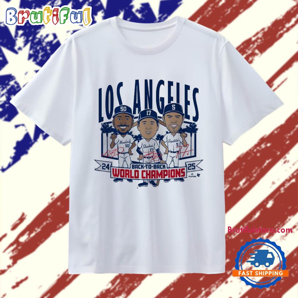Los Angeles Dodgers 2025 Baseball Back-to-Back World Champs Caricatures T Shirt