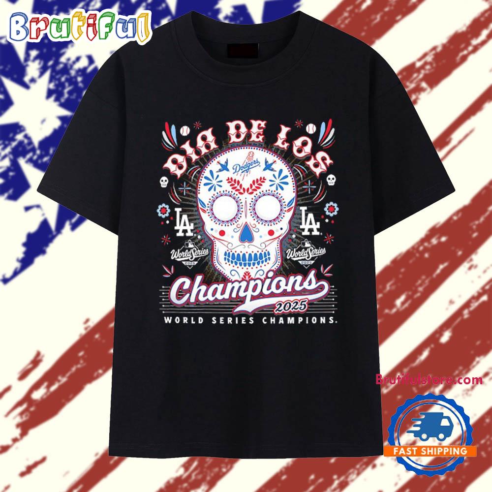 Los Angeles Dodgers 2025 World Series Champions Dia De Los Sugar Skull T Shirt