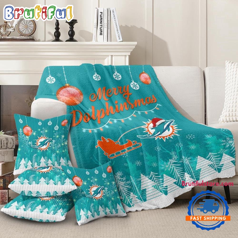 Miami Dolphins 2025 NFL Christmas Fleece Blanket, Football Limited Edition Blanket