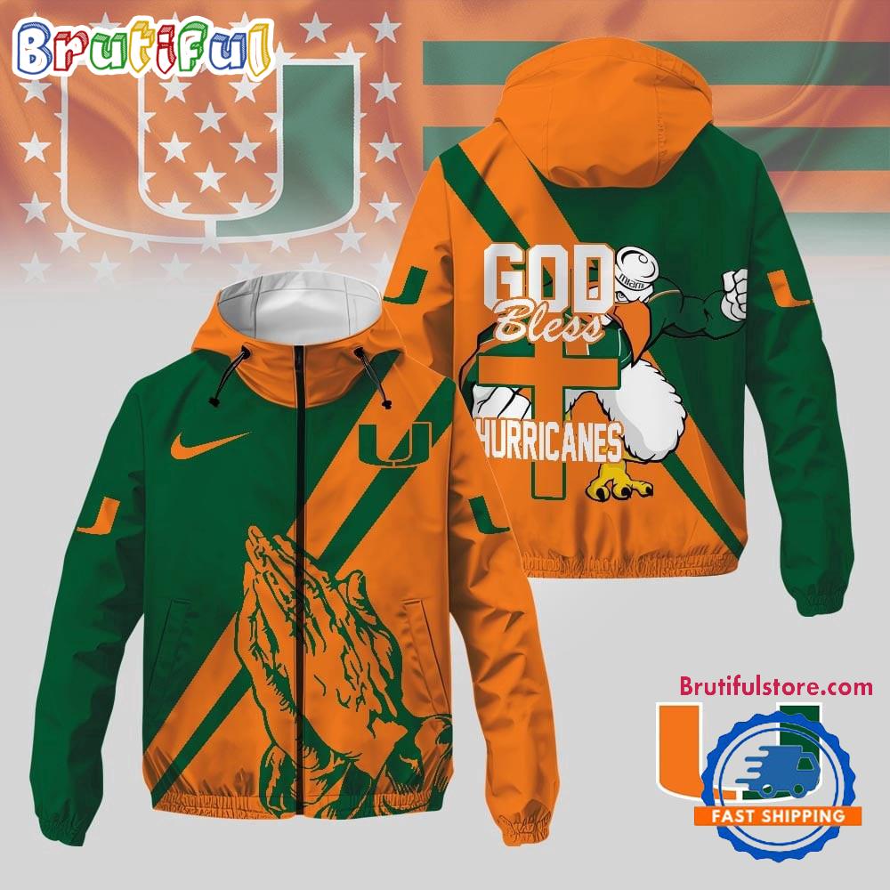 Miami Hurricanes 2025 NCAA God Bless My Team Windbreaker Jacket