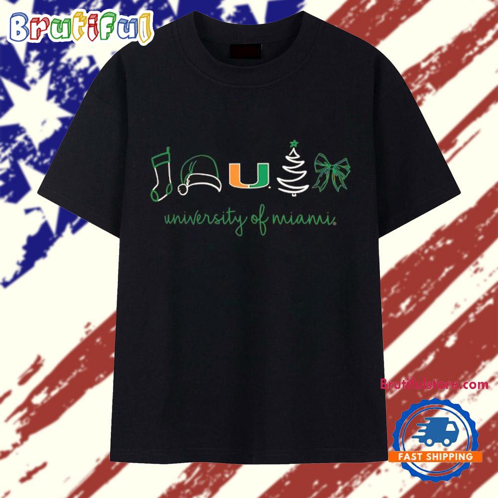 Miami Hurricanes Christmas sock hat tree bow elements T Shirt