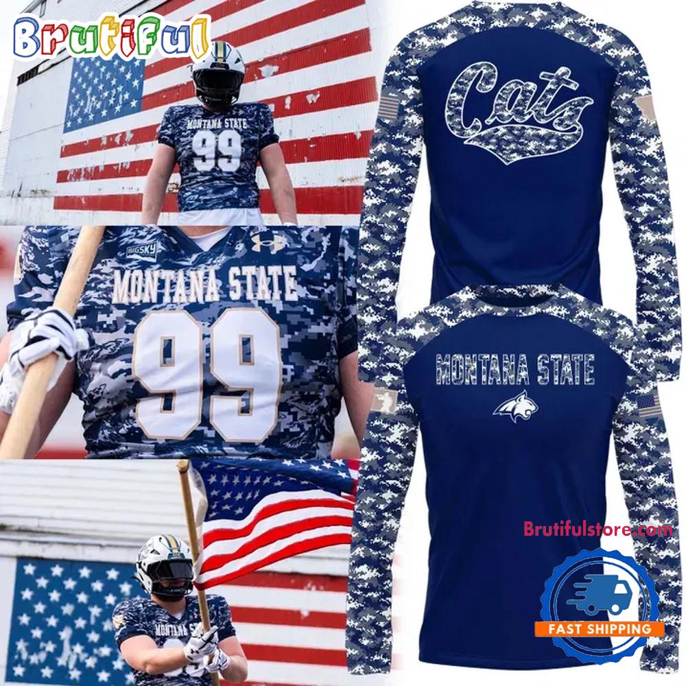 Montana State Bobcats Football Camo 2025 Salute to Service Limited Long Sleeve Shirt
