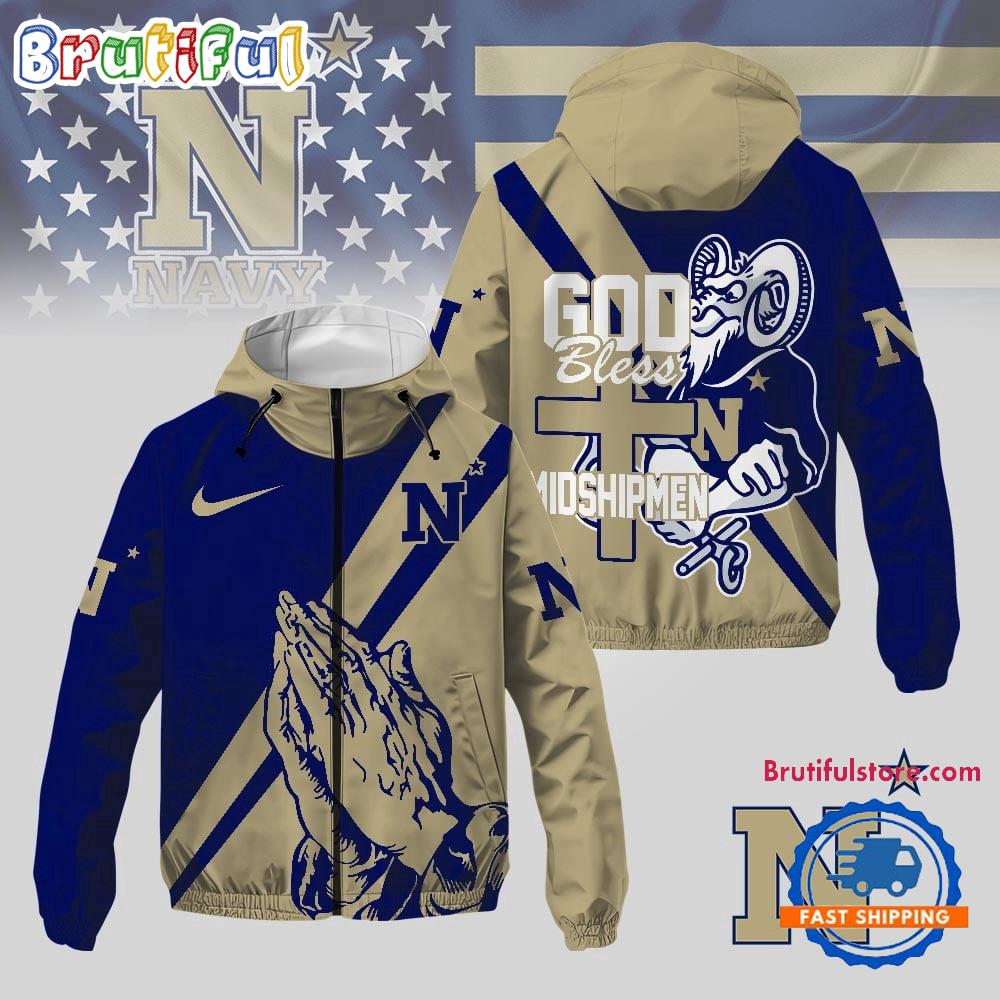 Navy Midshipmen 2025 NCAA God Bless My Team Windbreaker Jacket
