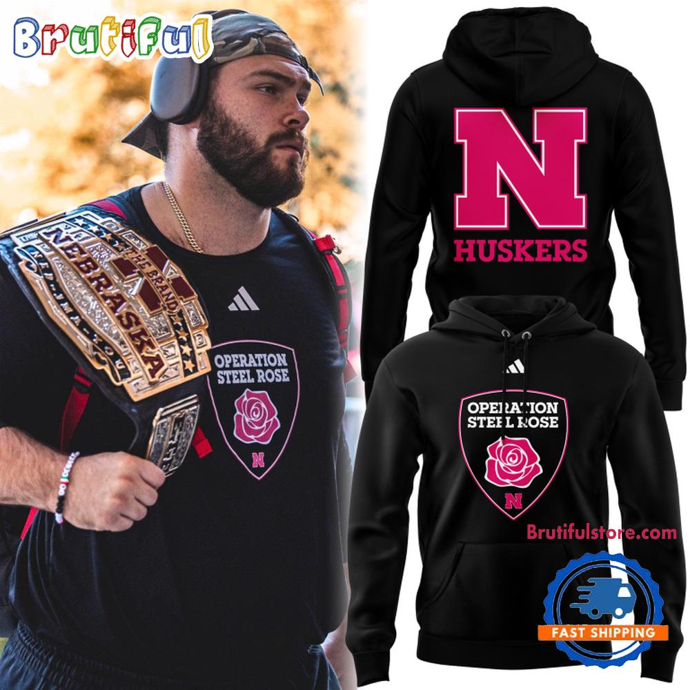 Nebraska Cornhuskers Football 2025 Breast Cancer Awareness Black Hoodie