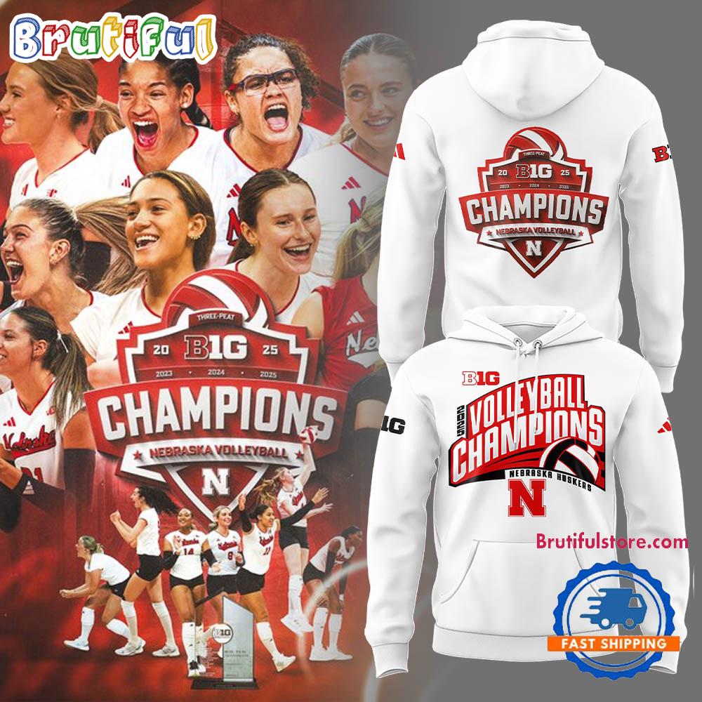Nebraska Cornhuskers Volleyball 2025 Champions Limited Edition White Hoodie