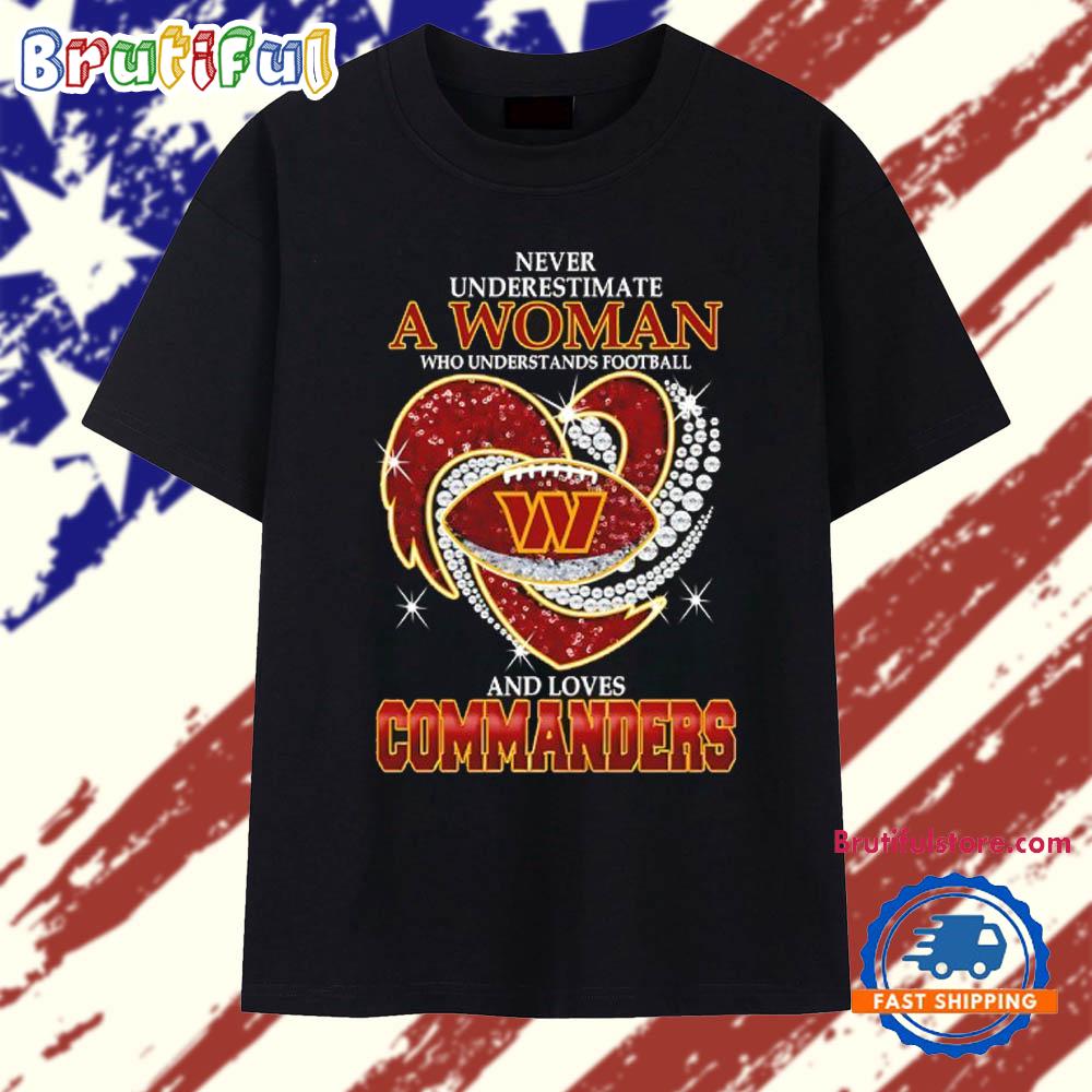 Never Underestimate a Woman Who Understands Football and Loves Washington Commanders Football 2025 T Shirt
