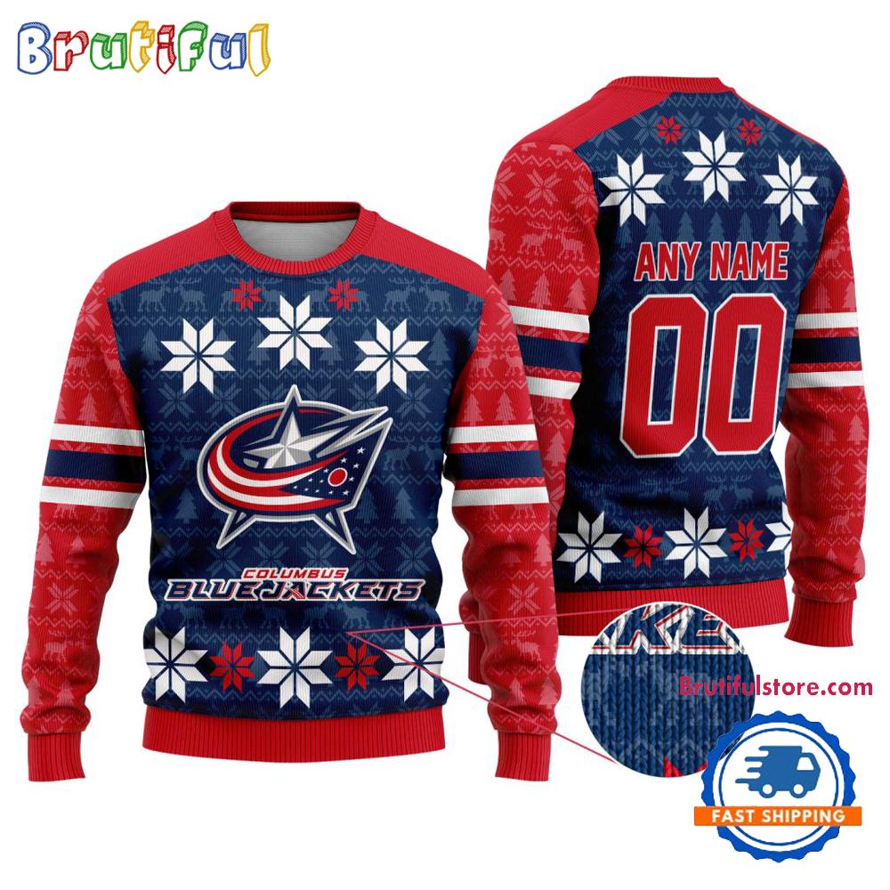 NHL Columbus Blue Jackets Hockey Snow Christmas Ugly Sweater