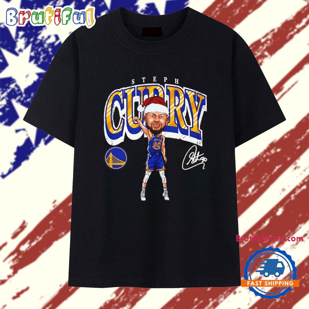Steph Curry with Santa hat Golden State Warriors caricature signature T Shirt