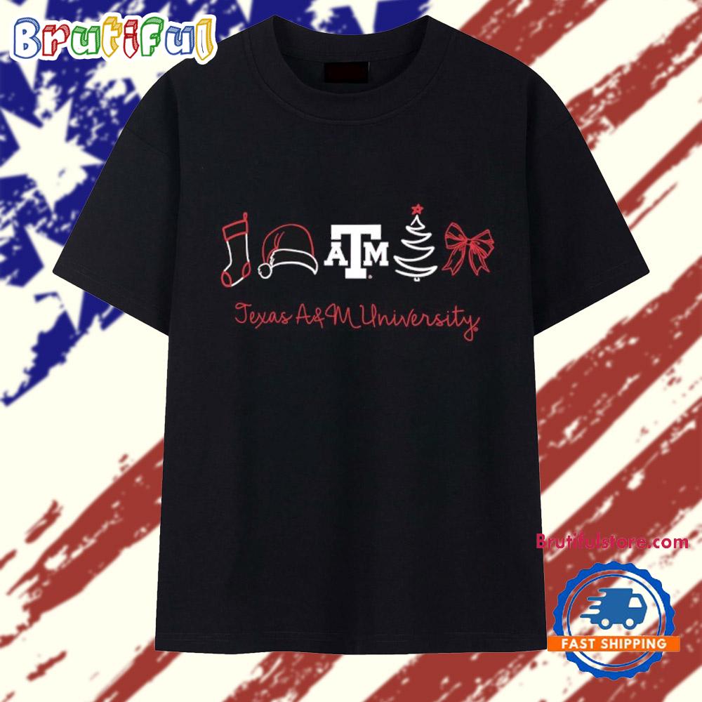 Texas AM Aggies Christmas sock hat tree bow elements T Shirt