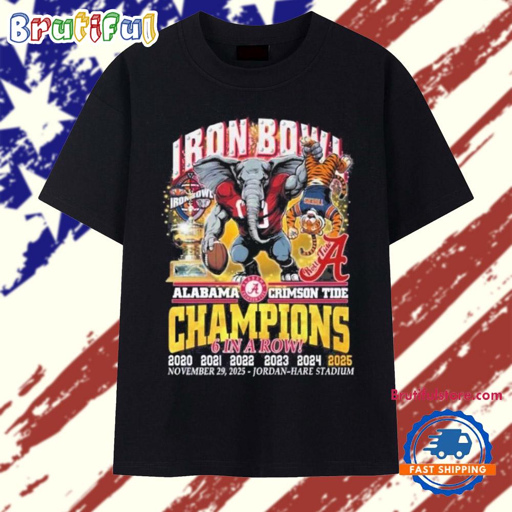Alabama Crimson Tide 6 in a Row Iron Bowl Champions 2025 Mascot T Shirt