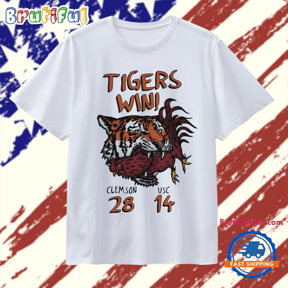 Clemson Tigers 28-14 South Carolina Gamecocks 2025 Tigers Win Mascot T Shirt
