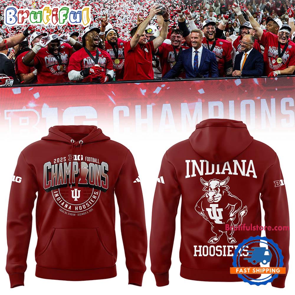 Indiana Hoosiers BIG10 Champions 2025 Mascot Red Hoodie