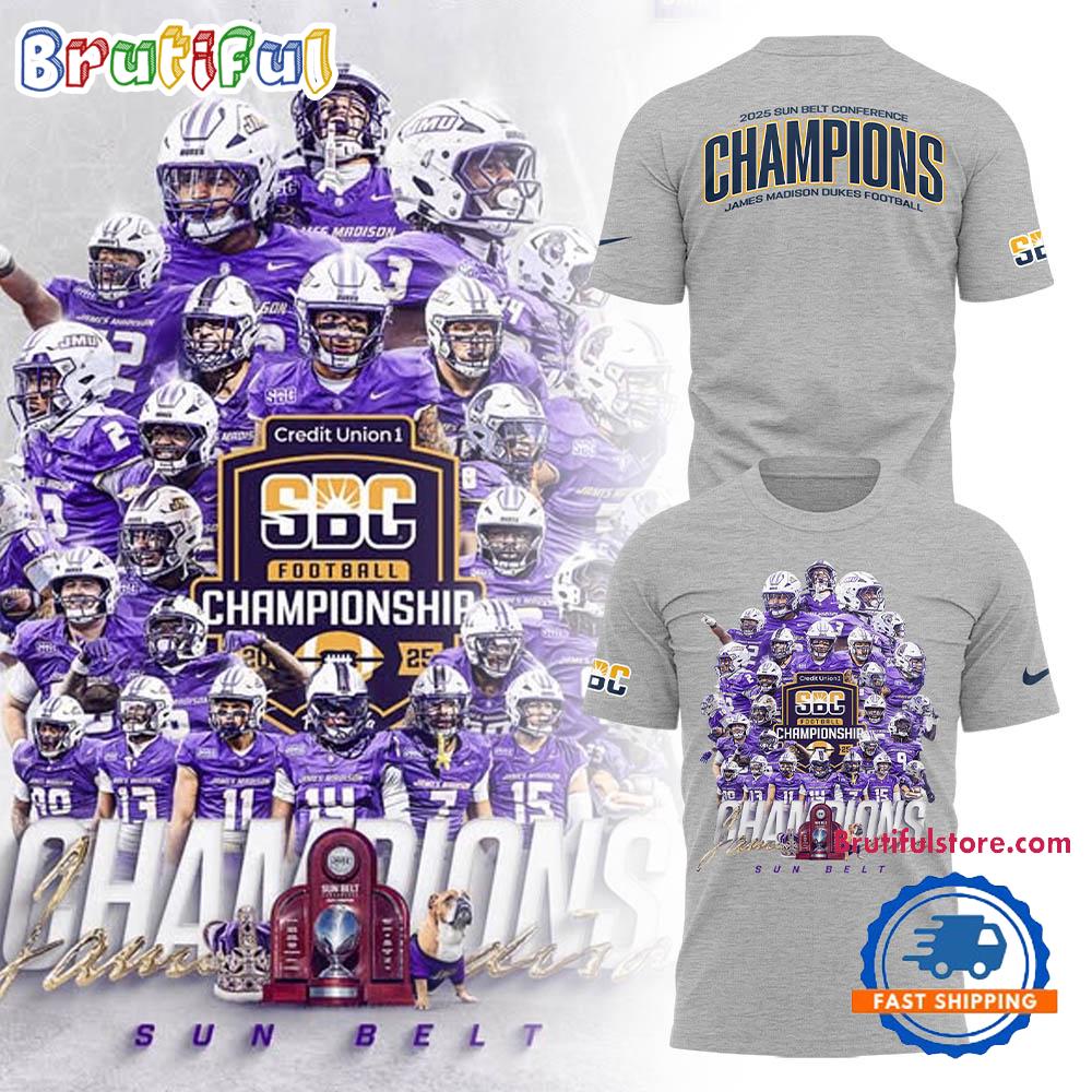 James Madison Dukes Football 2025 SUN BELT CHAMPIONS 3D Shirt