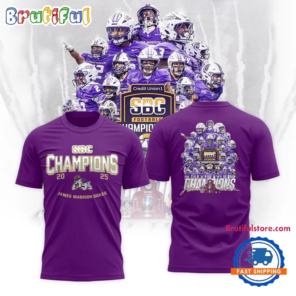 James Madison Dukes Football 2025 SUN BELT CHAMPIONS Limited Edition T Shirt
